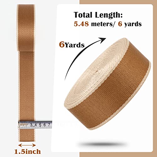 PECMER 38mm Pale Brown Webbing Heavy Duty Striped Webbing Nylon Webbing 1.5 inch Webbing Belt Nylon Strap Purse Webbing Straps (Pale Brown) - Image 2