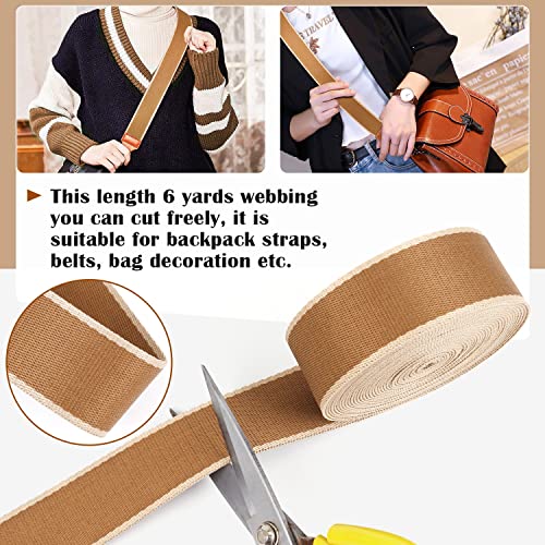 PECMER 38mm Pale Brown Webbing Heavy Duty Striped Webbing Nylon Webbing 1.5 inch Webbing Belt Nylon Strap Purse Webbing Straps (Pale Brown) - Image 3