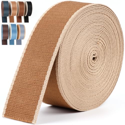 PECMER 38mm Pale Brown Webbing Heavy Duty Striped Webbing Nylon Webbing 1.5 inch Webbing Belt Nylon Strap Purse Webbing Straps (Pale Brown) - Image 1