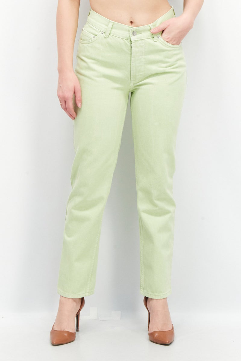 Women Regular Fit Mid Rise Straight Leg Denim Jeans, Lime Green