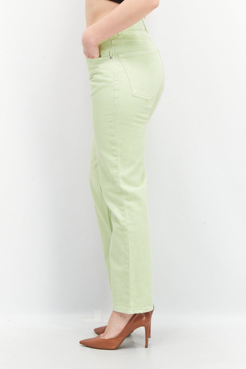 Women Regular Fit Mid Rise Straight Leg Denim Jeans, Lime Green