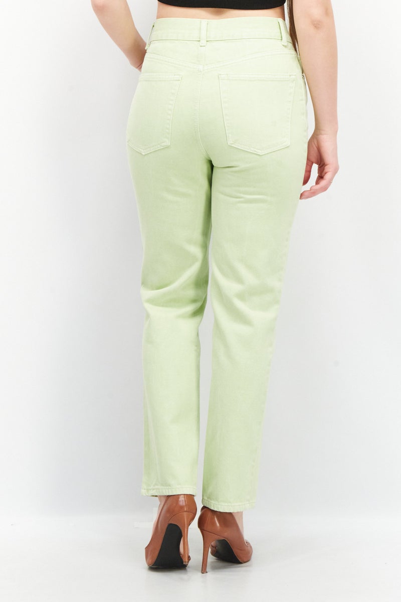 Women Regular Fit Mid Rise Straight Leg Denim Jeans, Lime Green