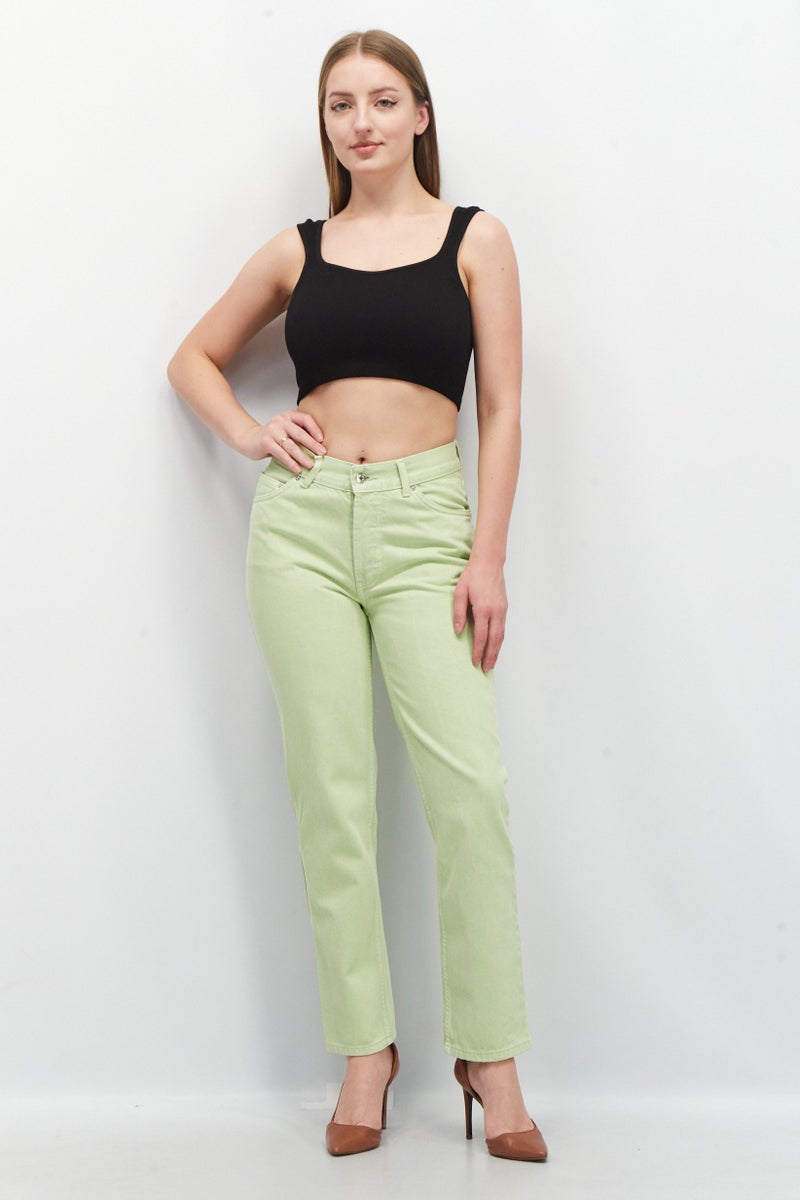 Women Regular Fit Mid Rise Straight Leg Denim Jeans, Lime Green