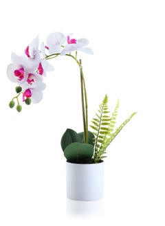 Excefore Fake Orchid In Pot, White Orchid Artificial Flower Arrangements Realist Fake Plant Decoration Potted Faux Flower, 15”, White Orchid  - Image 1