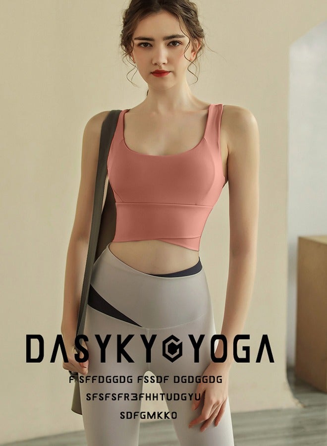 HaveDream Women's Yoga Tank Top, New Shockproof High Strength Running Fitness Bra - Coral Pink L  - Image 4