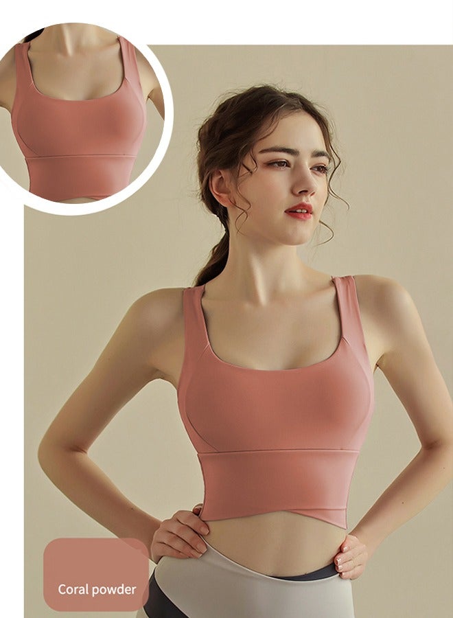HaveDream Women's Yoga Tank Top, New Shockproof High Strength Running Fitness Bra - Coral Pink L  - Image 5