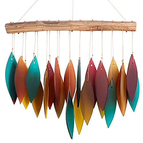 Gift Essentials Blue Handworks Santa Fe Glass Chime, Sandblasted Glass and Found Wood Handcrafted Wind Chime - Image 1