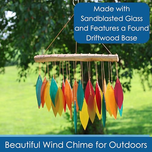 Gift Essentials Blue Handworks Santa Fe Glass Chime, Sandblasted Glass and Found Wood Handcrafted Wind Chime - Image 3