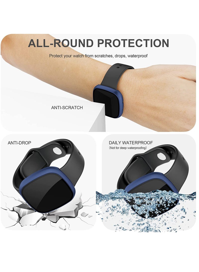 KASTWAVE Screen Protector for Fitbit Sense/Versa 3 with HD Tempered Glass Sensitive Touch Protective Case, Hard PC Cover with Full Coverage Bumper for Sense/Versa 3 Smartwatch (Blue/Black/Transparent)[3 Pack] - Image 3