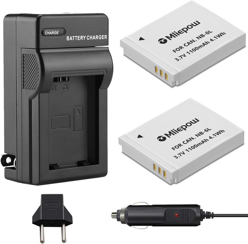 Mliepow 2 Pack NB-6L/NB-6LH Battery and Charger kit Compatible with Canon PowerShot SX540 HS, SX530 HS, SX520 HS, SX510 HS, SX500 HS, SX170 is,SX700 HS, SX710 HS,SX610 HS, SX600 HS, S120, D30, S90 - Image 1