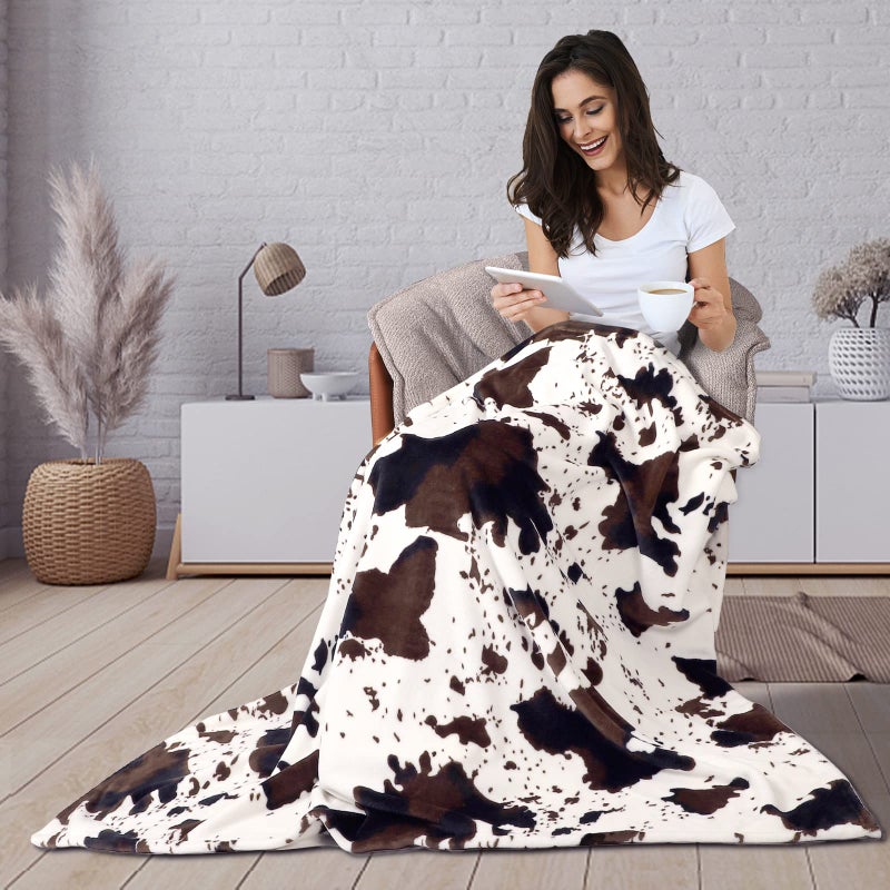 Edenleaf Soft Cow Print Blanket, Ultra Cozy Cow Throw Blanket for Couch Bed and Travel, Cow Decor Throw Blankets for All Seasons 50"x60" - Image 2
