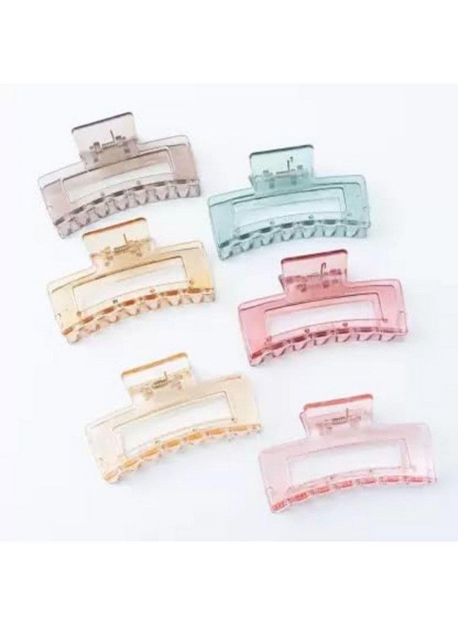 DN Creation Set of 6 Plastic Rectangle Hair Claw Transparent Solid Color,Non-Slip Catch Hair Clips Jumbo Hair Styling Accessories -Assorted Color - Image 1