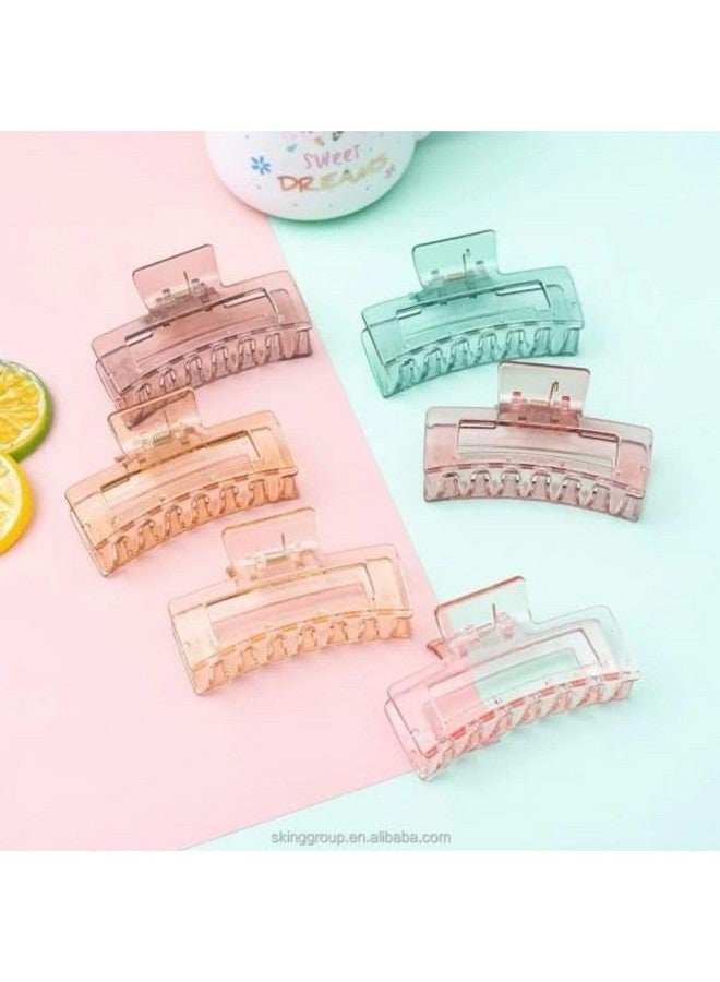 DN Creation Set of 6 Plastic Rectangle Hair Claw Transparent Solid Color,Non-Slip Catch Hair Clips Jumbo Hair Styling Accessories -Assorted Color - Image 5