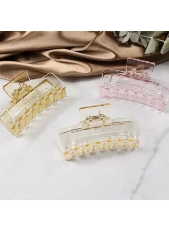 DN Creation Set of 6 Plastic Rectangle Hair Claw Transparent Solid Color,Non-Slip Catch Hair Clips Jumbo Hair Styling Accessories -Assorted Color - Image 4