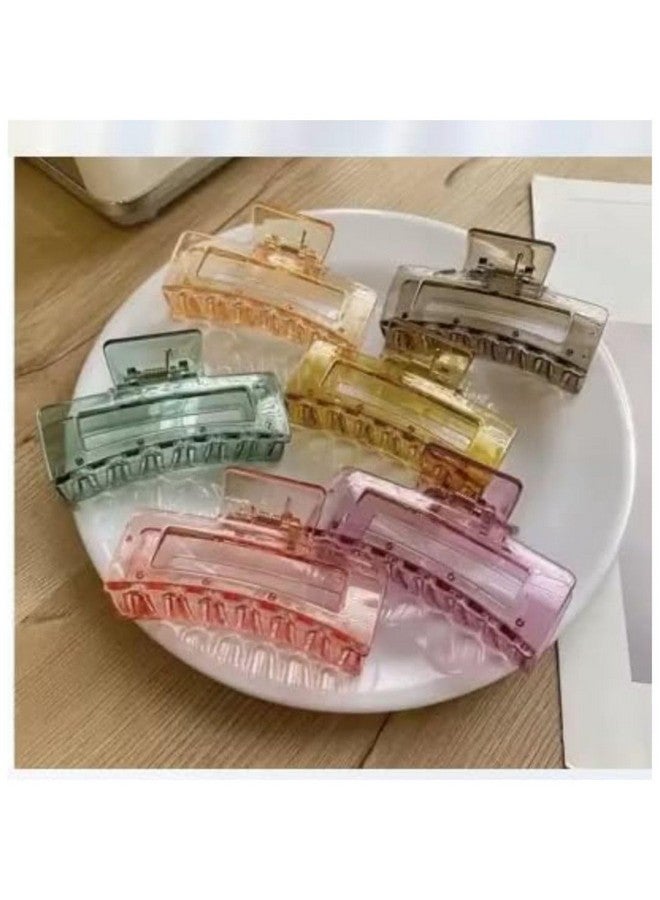 DN Creation Set of 6 Plastic Rectangle Hair Claw Transparent Solid Color,Non-Slip Catch Hair Clips Jumbo Hair Styling Accessories -Assorted Color - Image 3
