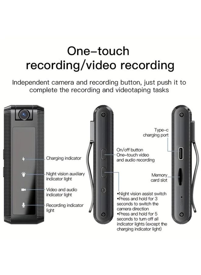 Black Wearable Mini Digital Camera 64G TF Card Night Vision Portable Video Audio Recording - Image 4