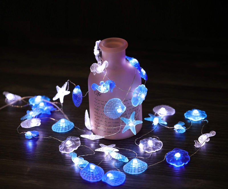 WSgift Coastal String Lights, 17.5 Ft 36 Cold White LED Beach Decorative String Lights Seashell Seahorse Starfish Sand Dollars Fairy Lights for Bedroom Party Indoor Outdoor Decorations - Image 1