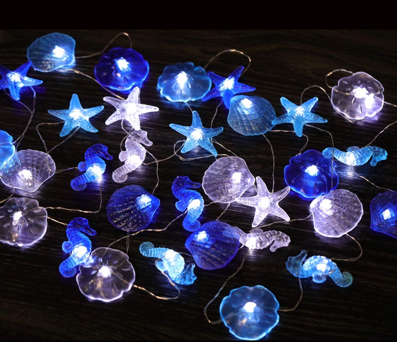 WSgift Coastal String Lights, 17.5 Ft 36 Cold White LED Beach Decorative String Lights Seashell Seahorse Starfish Sand Dollars Fairy Lights for Bedroom Party Indoor Outdoor Decorations - Image 2