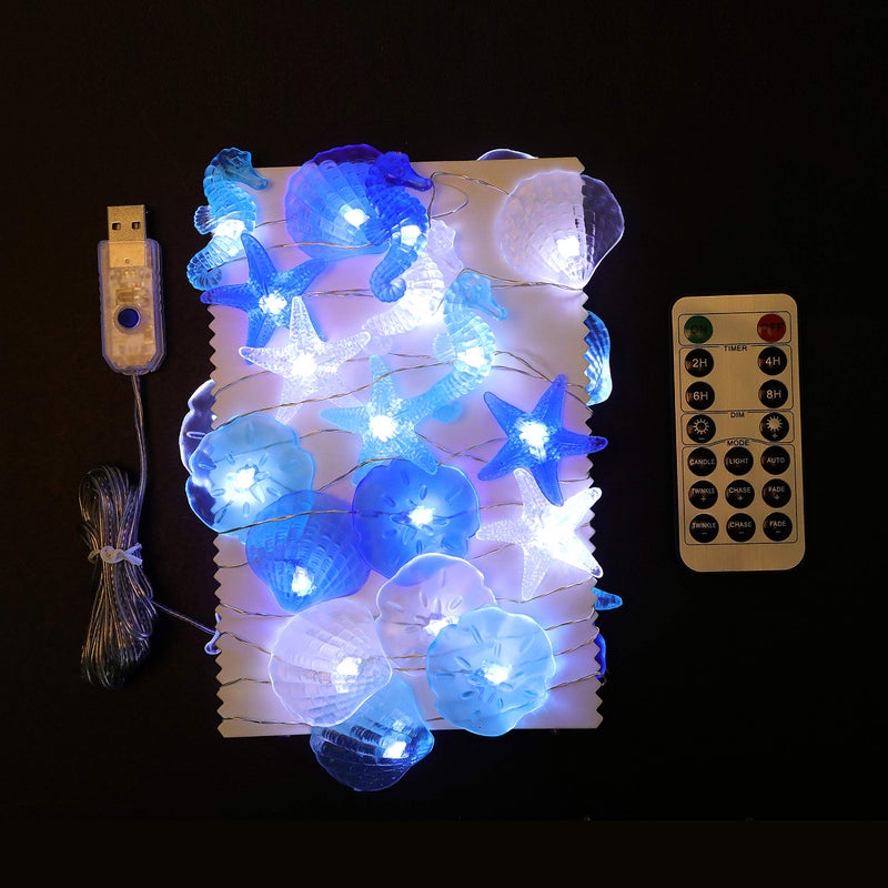 WSgift Coastal String Lights, 17.5 Ft 36 Cold White LED Beach Decorative String Lights Seashell Seahorse Starfish Sand Dollars Fairy Lights for Bedroom Party Indoor Outdoor Decorations - Image 3