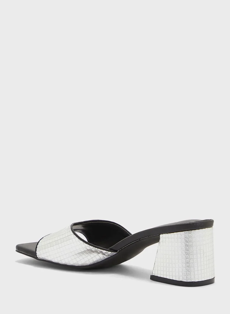 Ginger Black Metallic Block Heel Mule