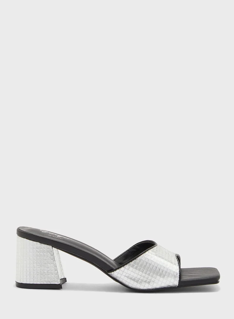 Ginger Black Metallic Block Heel Mule