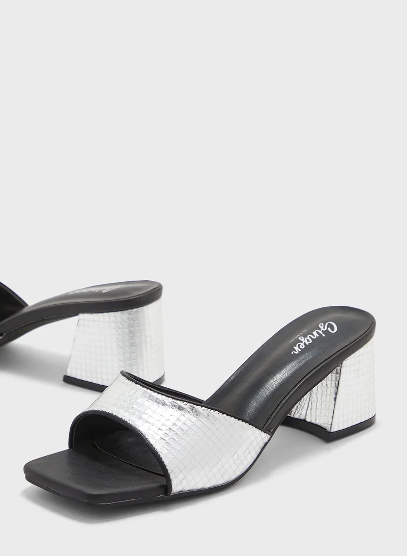 Ginger Black Metallic Block Heel Mule