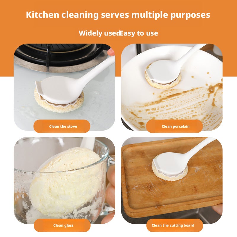 Long Handle Loofah Kitchen Scrub Brush with Detachable Scraper - Image 4