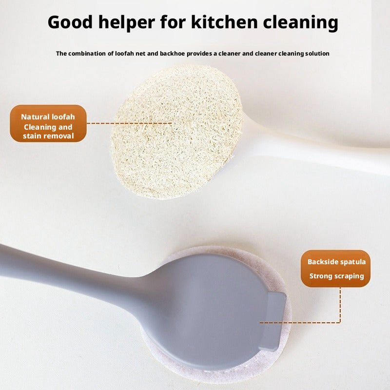 Long Handle Loofah Kitchen Scrub Brush with Detachable Scraper - Image 2