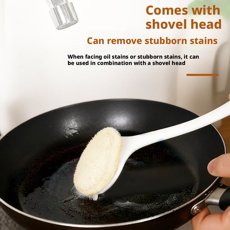 Long Handle Loofah Kitchen Scrub Brush with Detachable Scraper - Image 1