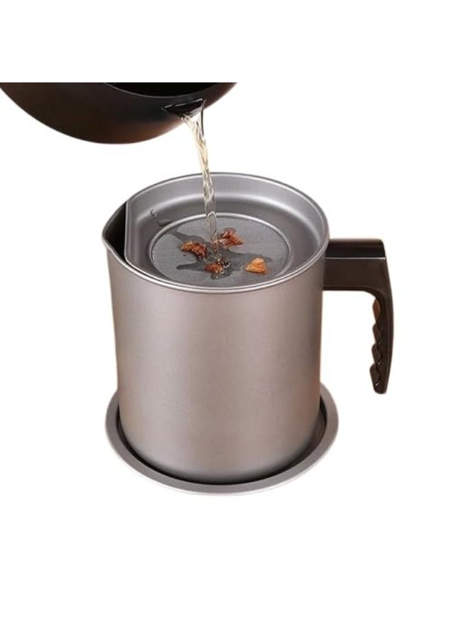 وعاء مصفاة زيت للمطبخ مع فلتر، موزع زيت من الستانلس ستيل سعة 1.4 لتر، حاوية تخزين مع مصفاة شبكية دقيقة، مثالية لزيت القلي وشحوم الطبخ - Image 1