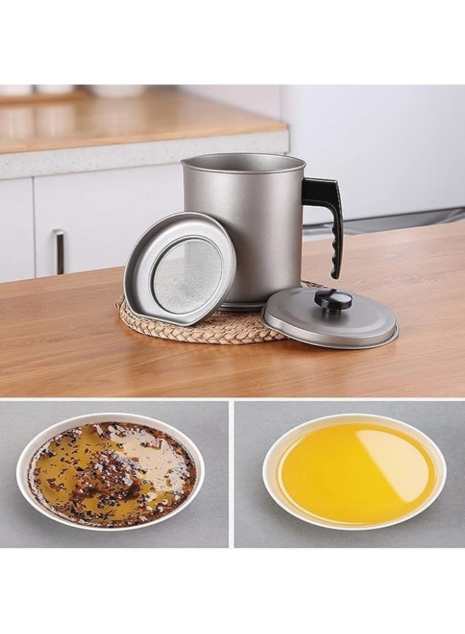 وعاء مصفاة زيت للمطبخ مع فلتر، موزع زيت من الستانلس ستيل سعة 1.4 لتر، حاوية تخزين مع مصفاة شبكية دقيقة، مثالية لزيت القلي وشحوم الطبخ - Image 4