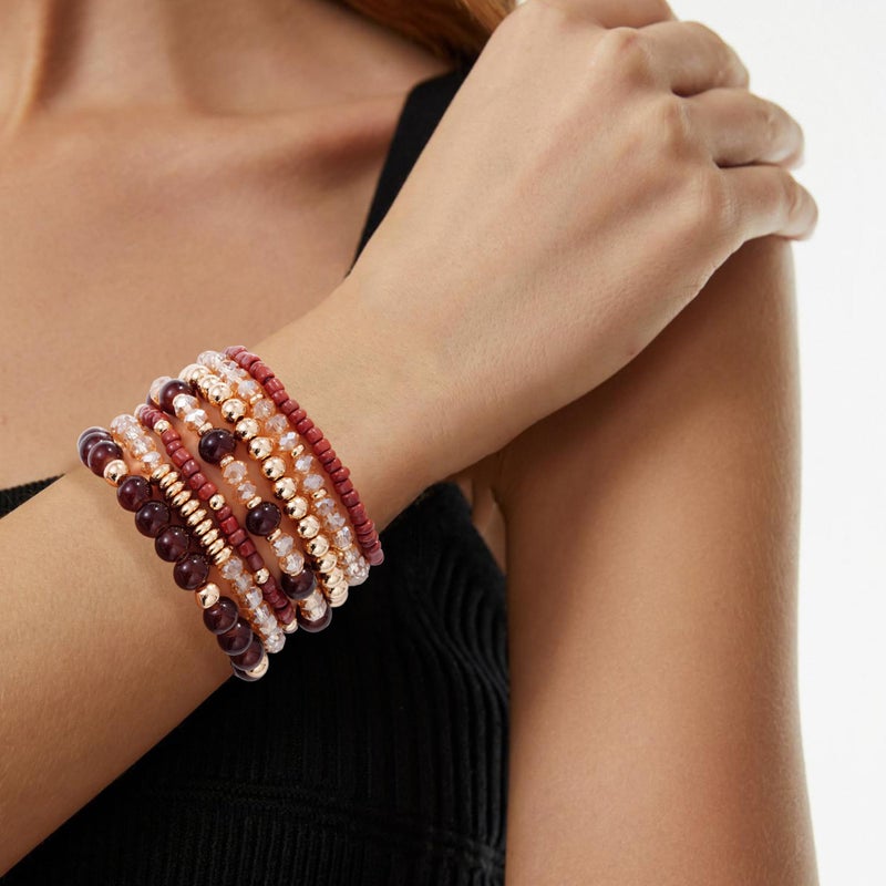 Aigrnc Boho Brown Beaded Stretch Bracelets For Women Stackable Crystal Gold plated Beaded Bracelets Set Trendy Handmade Friendship Braeclet Jewelry Gifts - Image 5