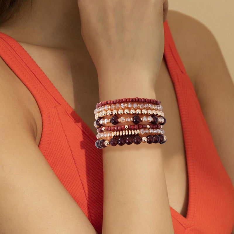 Aigrnc Boho Brown Beaded Stretch Bracelets For Women Stackable Crystal Gold plated Beaded Bracelets Set Trendy Handmade Friendship Braeclet Jewelry Gifts - Image 4