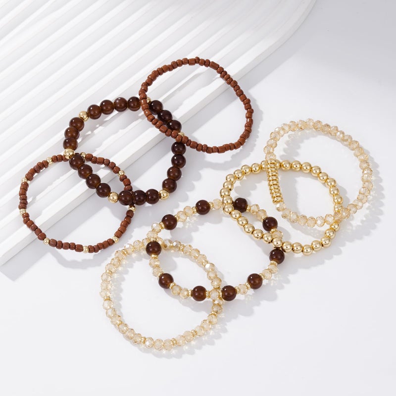 Aigrnc Boho Brown Beaded Stretch Bracelets For Women Stackable Crystal Gold plated Beaded Bracelets Set Trendy Handmade Friendship Braeclet Jewelry Gifts - Image 3