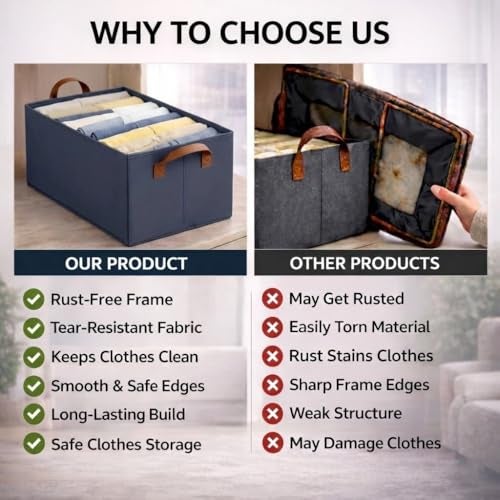PulGos 1 Pcs Wardrobe Organizer for Storage | Rust-Free & Odour-Free Foldable Organiser| Stackable Space-Saving & Multipurpose Cloth Organizers for Almirah, Closet, Cupboard, Shelf, Home & Office Use - Image 4