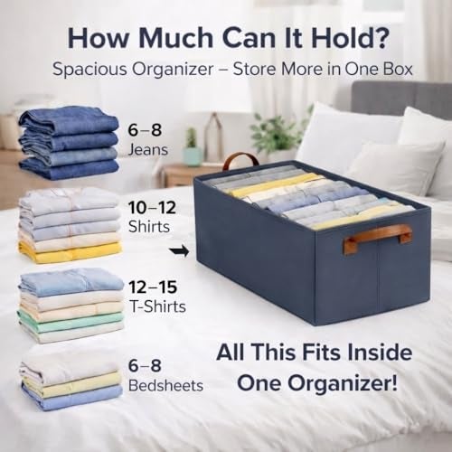 PulGos 1 Pcs Wardrobe Organizer for Storage | Rust-Free & Odour-Free Foldable Organiser| Stackable Space-Saving & Multipurpose Cloth Organizers for Almirah, Closet, Cupboard, Shelf, Home & Office Use - Image 2