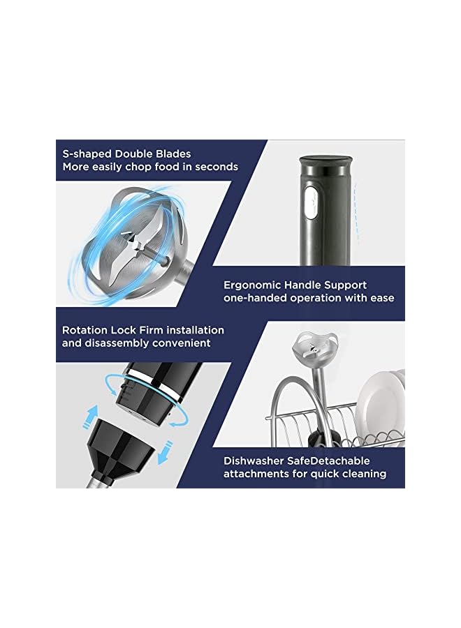 sokany Immersion Hand Blender, 4-in-1 Multifunctional 2 Speed Stainless Steel Handheld Stick Blender with 500ml Mixing Beaker, Milk Frother, Egg Whisk for Smoothies/Puree Baby Food/Sauces/Soups - Image 5