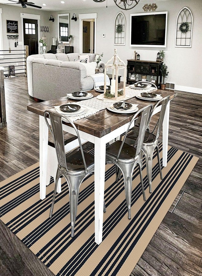 KILOCOCO Brown Striped Rug 4x6 Indoor Outdoor Rugs Hand Woven Cotton Washable Striped Layered Area Rug for Porch Kitchen Farmhouse Entryway Patio Living Room - Image 4