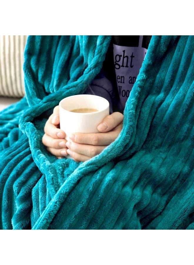 MIULEE Fleece Teal Throw Blanket with Stripe Texture | Flannel Throw | Super Soft Lightweight Microfiber | Plush, Fuzzy, Cozy | 50 x 60 Inches Christmas Blankets (Throw Size, Turquoise) - Image 2