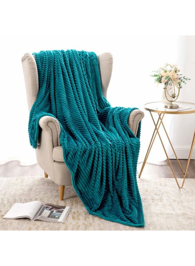 MIULEE Fleece Teal Throw Blanket with Stripe Texture | Flannel Throw | Super Soft Lightweight Microfiber | Plush, Fuzzy, Cozy | 50 x 60 Inches Christmas Blankets (Throw Size, Turquoise) - Image 4