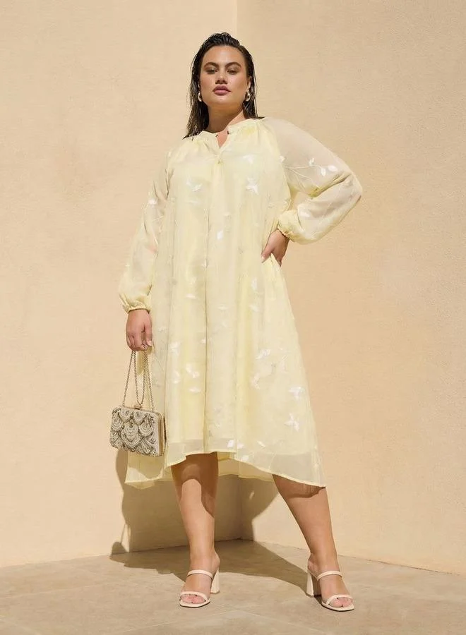  أولا بوبكن Ulla Popken Plus Size Embroidered A line Dress with Mandarin Collar