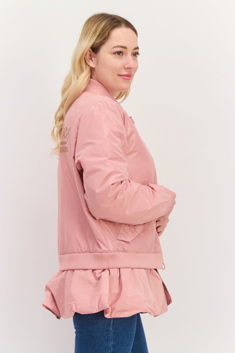 SKECHERS Women Brand Logo Bomber Jacket, Pink  - Image 3