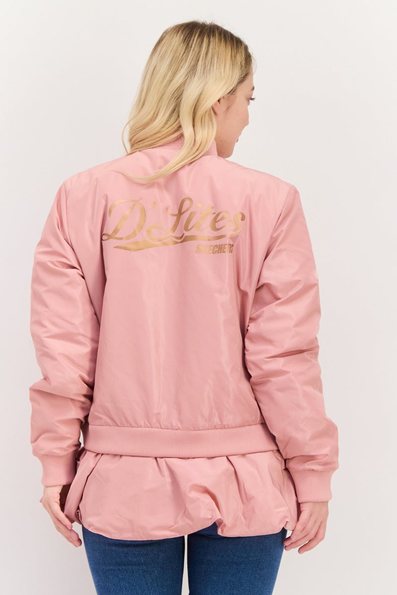 SKECHERS Women Brand Logo Bomber Jacket, Pink  - Image 2