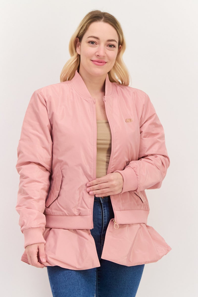 SKECHERS Women Brand Logo Bomber Jacket, Pink  - Image 1