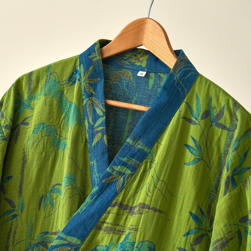 Purefair 100% Cotton Gauze Bamboo Leaf Kimono Robe, Long Knit Loose Loungewear Bathrobe Nightgown Ladies Sleepwear for Women - Image 3