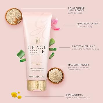 Grace Cole Vanilla Blush Peony Exfoliating Body Scrub 238ml Refreshing Hydrating Essential Oils Vegan and Cruelty Free No SLS or Parabens Made In England - Image 2