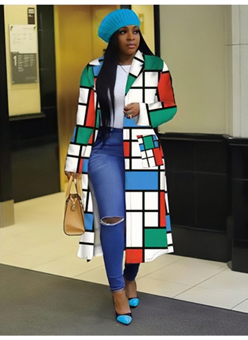 Double Breasted Plaid Print Jacket fan color  - Image 5