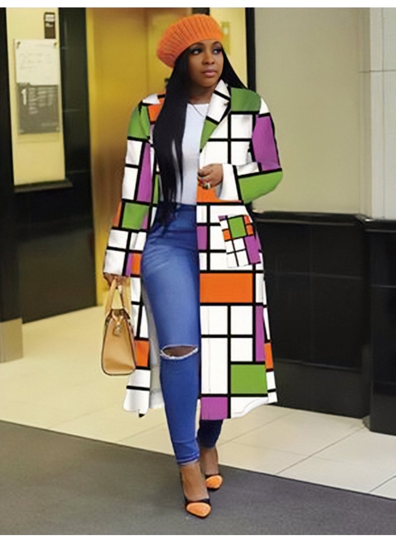 Double Breasted Plaid Print Jacket fan color  - Image 3