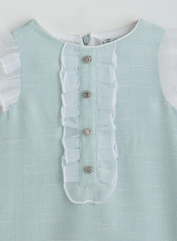 One Friday Ruffled Tweed Sleeveless Dress