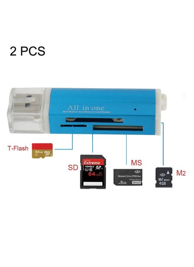 2 PCS Multi All in 1 USB 2.0 Micro SD SDHC TF M2 MMC MS PRO DUO Memory Card Reader(Blue)